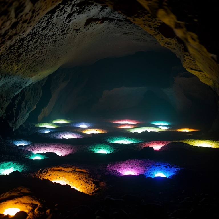 Светящиеся камни освещающие стены пещере